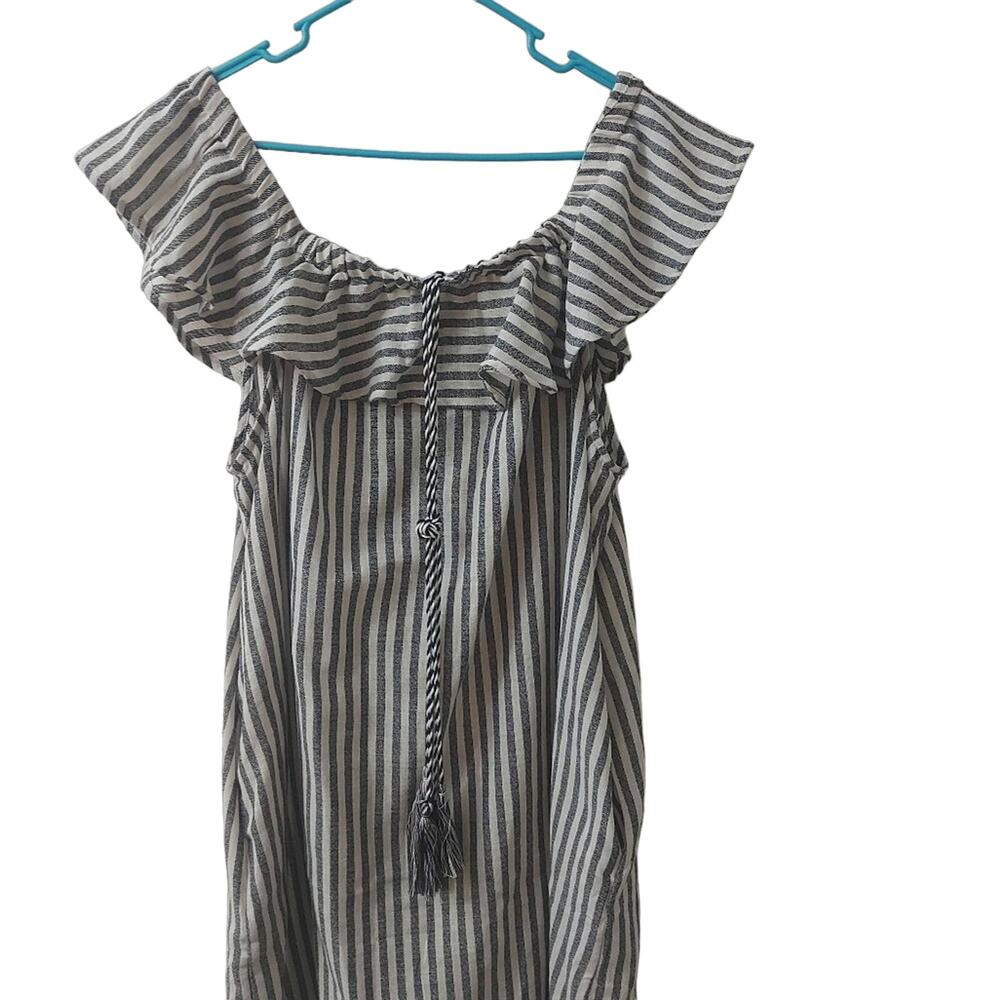 Shein Gray/White Striped Ruffle Babydoll Shift Dress 1X Nautical Casual Comfy